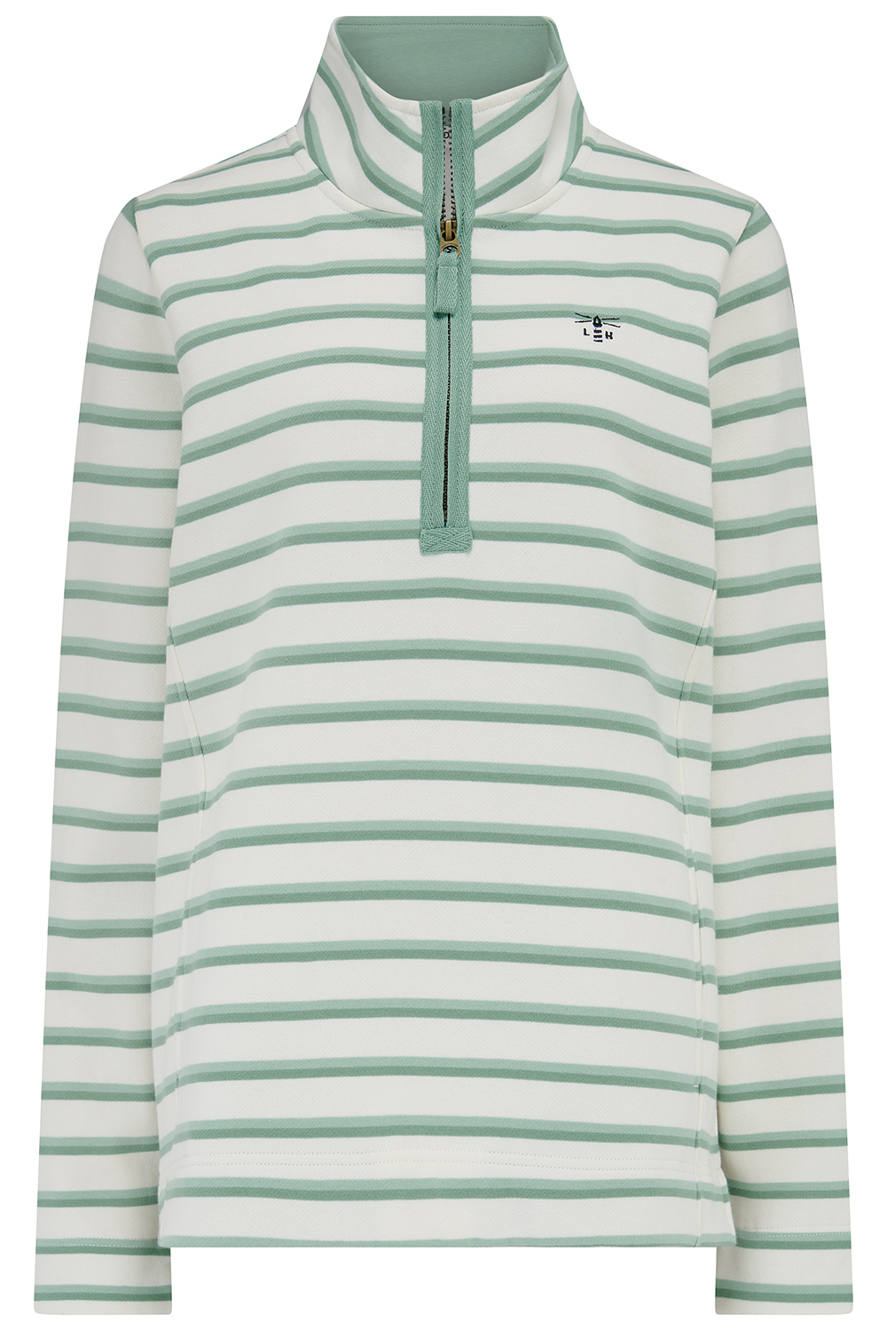 Shore_Ladies Sweatshirt_Green Stripe_1 LIGHTHOUSE Shore II Half Zip Sweatshirt - Soft Pistashio/Basil Stripe - Image 1